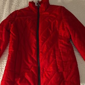 Tommy Hilfiger Red Puffer Jacket with High Collar and Full Zip